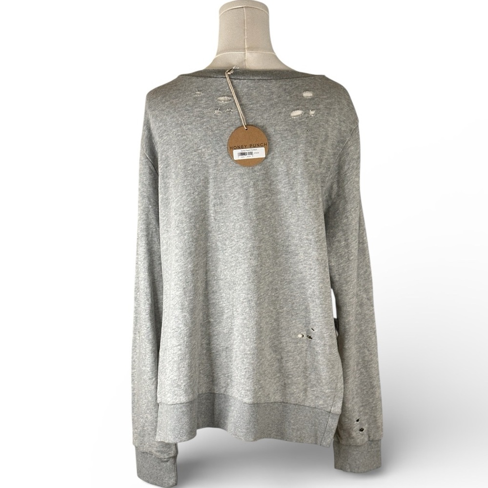 Honey Punch Gray Distressed Sweatshirt Size L - Picture 6 of 17